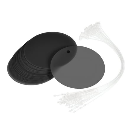 Uxcell 1.95 inch Round Plastic Tags Tear Proof Waterproof Price Tags with Tie Black 50 pcs