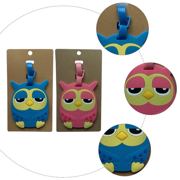 ETHZZLE 2-Pack Owl Shaped Luggage Tags for Travel, Airport Baggage Claim, Identification Tags for Suitcases