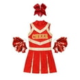 thumbnail image 5 of TiaoBug Girls Cheer Leader Outfits Carnival Party Cheerleading Dress with Headwear Pom Poms A Red 12, 5 of 7