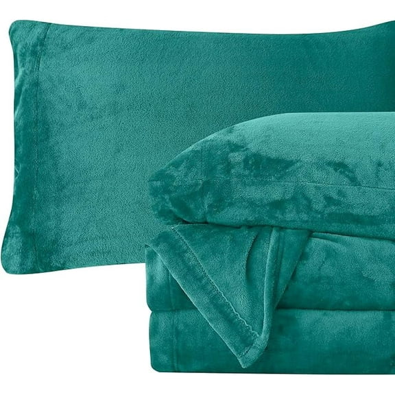 Elegant Comfort 4-Piece Velvet Plush Flannel Sheet Set Velvet Flannel Fleece Deep Pocket Sheet Set - Full, Turquoise