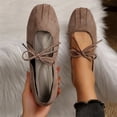 thumbnail image 5 of Nestiefly Lace Up Ballet Flats For Women Mary Jane Round Toe Faux Suede Shoes Slip On Low Heel Arch Support Casual Sneakers Khaki US-9.5, 5 of 8