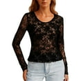 thumbnail image 4 of HongQid Womens Long Sleeve Tops Spring Fall See Through Sheer Floral Blouse Shirt Fitted Going Out Outfits, 4 of 7