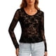 thumbnail image 3 of AUNVITO Women's Sheer Lace Long Sleeve Slim Fit Top Elegant and Sexy Style, 3 of 7