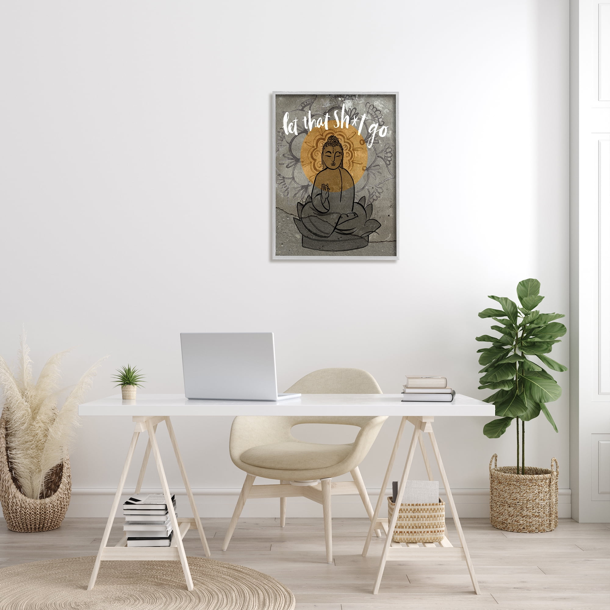 Stupell Home Décor Industries Let That Go Relaxation Phrase Floral Pattern Buddha, 24 x 30, Designed by Jennifer Paxton Parker