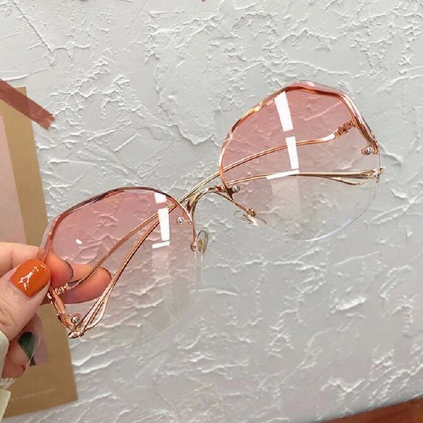 Gafas de sol sin montura poligonales, lentes de sol redondas con montura grande, gradiente, populares, a la moda, para hombre y mujer