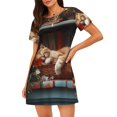 thumbnail image 1 of Balery Cat Asleep Among Flowers Camisón de manga corta con cuello redondo para mujer, cómodo y elegante., 1 of 6