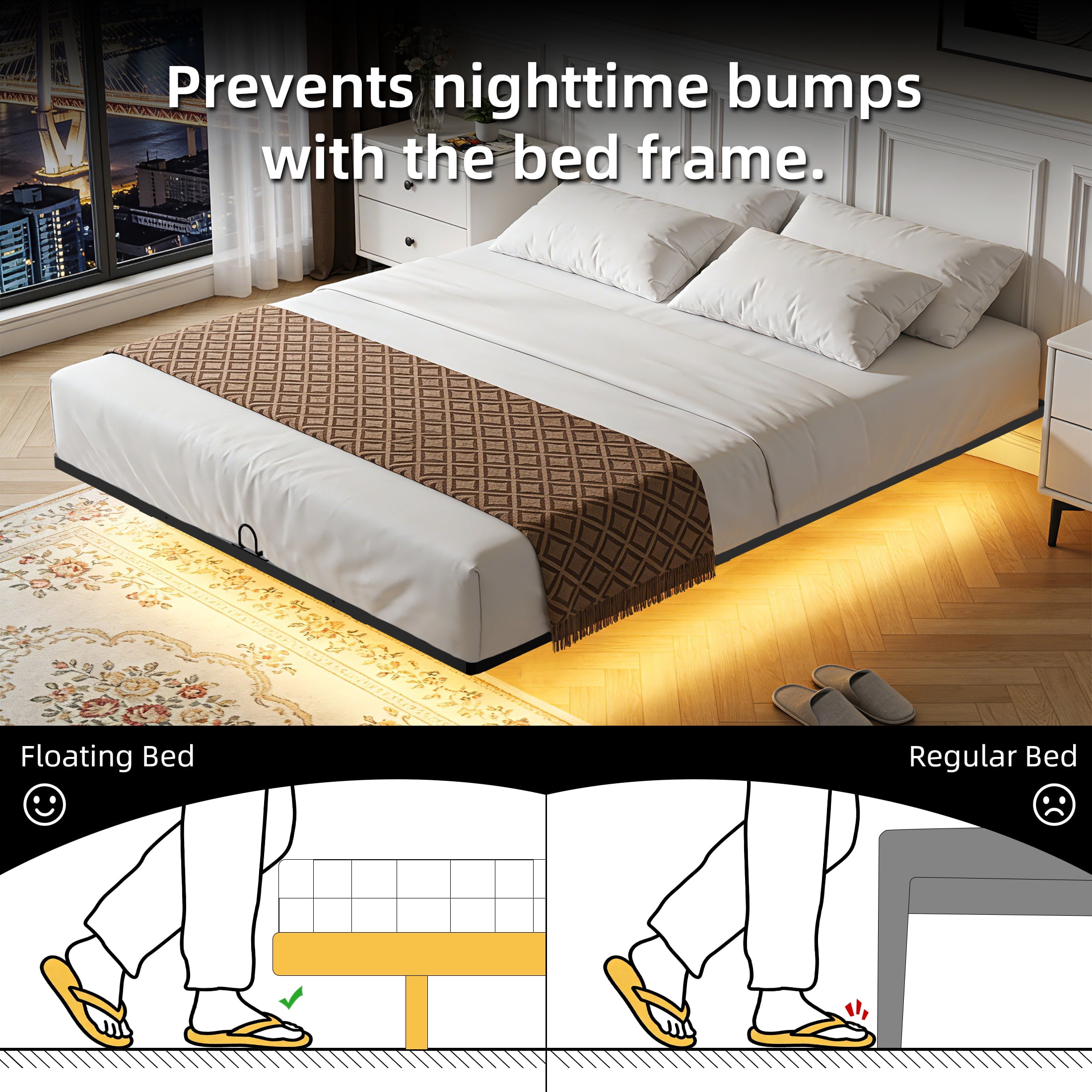 Awesofurni Full Size Floating Bed Frame with Smart LED Lights, Heavy Duty Modern Metal Platform Bed Frame, Easy Assembly, No Box Spring Needed,Noise-Free