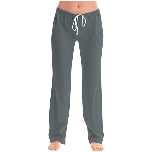 Women's Cotton Yoga Pants Lightweight Lounge Joggers with Pockets Drawstring Waist Casual Workout Running Beach Trousers