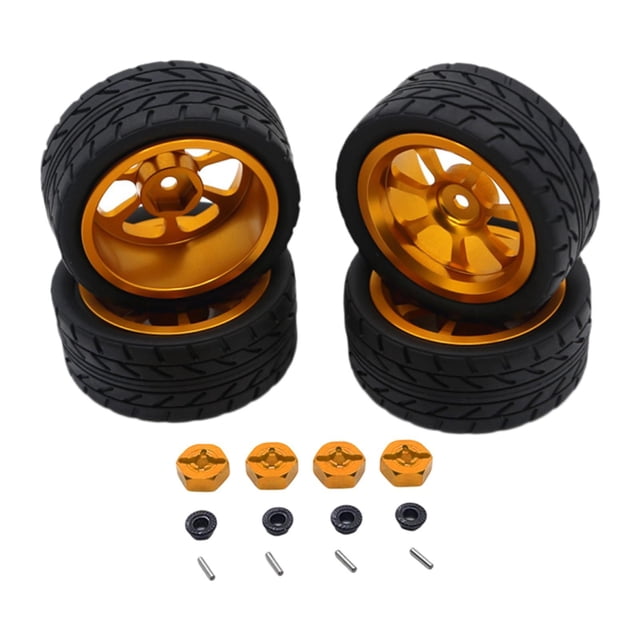 MERIGLARE RC Wheel Rims Rubber Tires Kit Replacement M3 Wheel Nut for 144001 1:12 1:18 Gold