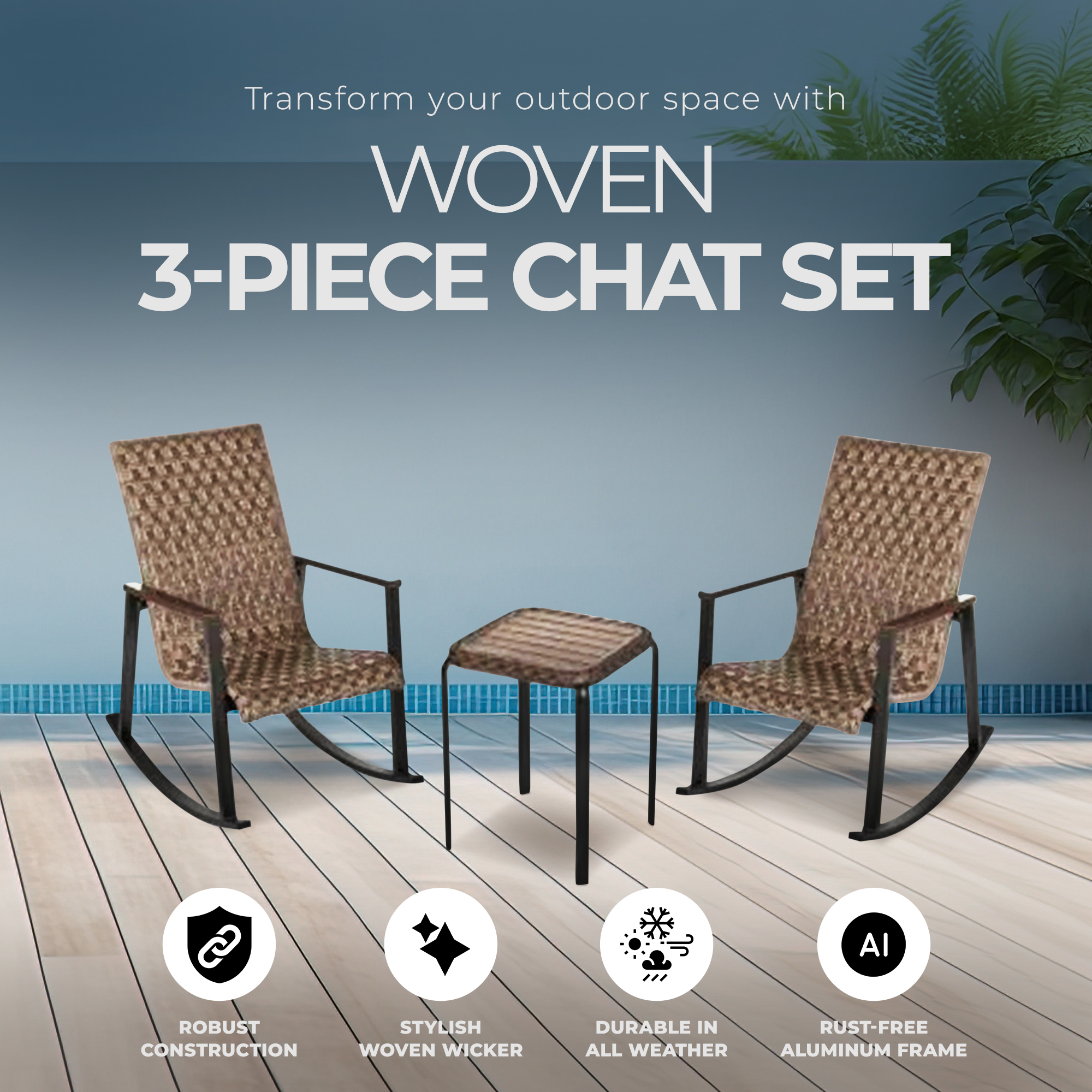 Four Seasons Courtyard Bayside 3 Piece All Weather Woven Wicker Chat Set - image 2 of 7