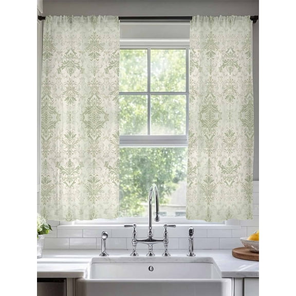 Sage Green Floral Boho Sheer Curtains for Living Room Bedroom Vintage Ethnic Tribe Abstract Art Sheer Curtains 63 Inch Long 2 Panels Set Light Filtering Curtain Window Treatments Drapes