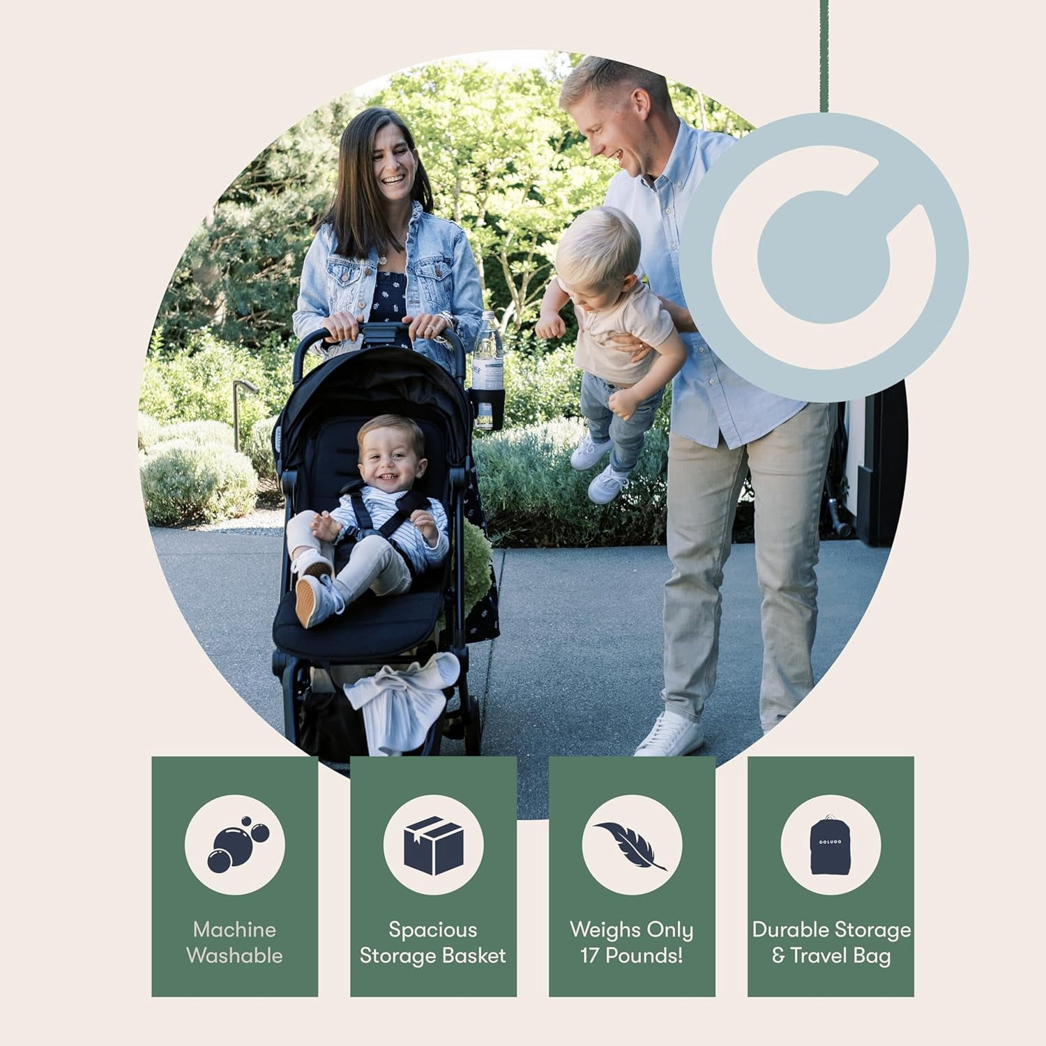 Colugo Compact+ Baby Stroller with Cupholder, Rain Cover, and Backpack