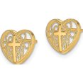 thumbnail image 2 of 14K Yellow Gold Inspired, Luxury, Luxurious Polished 10 Mm Heart W/Cross Post Earrings, 2 of 4