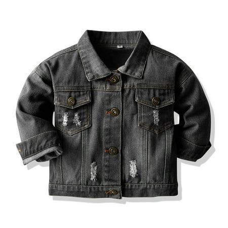 KPOPLK Baby Boys Girls Denim Jacket Kids Toddler Girls Button Down Jeans Jacket Top Teen Coat Outerwear(140 Black)