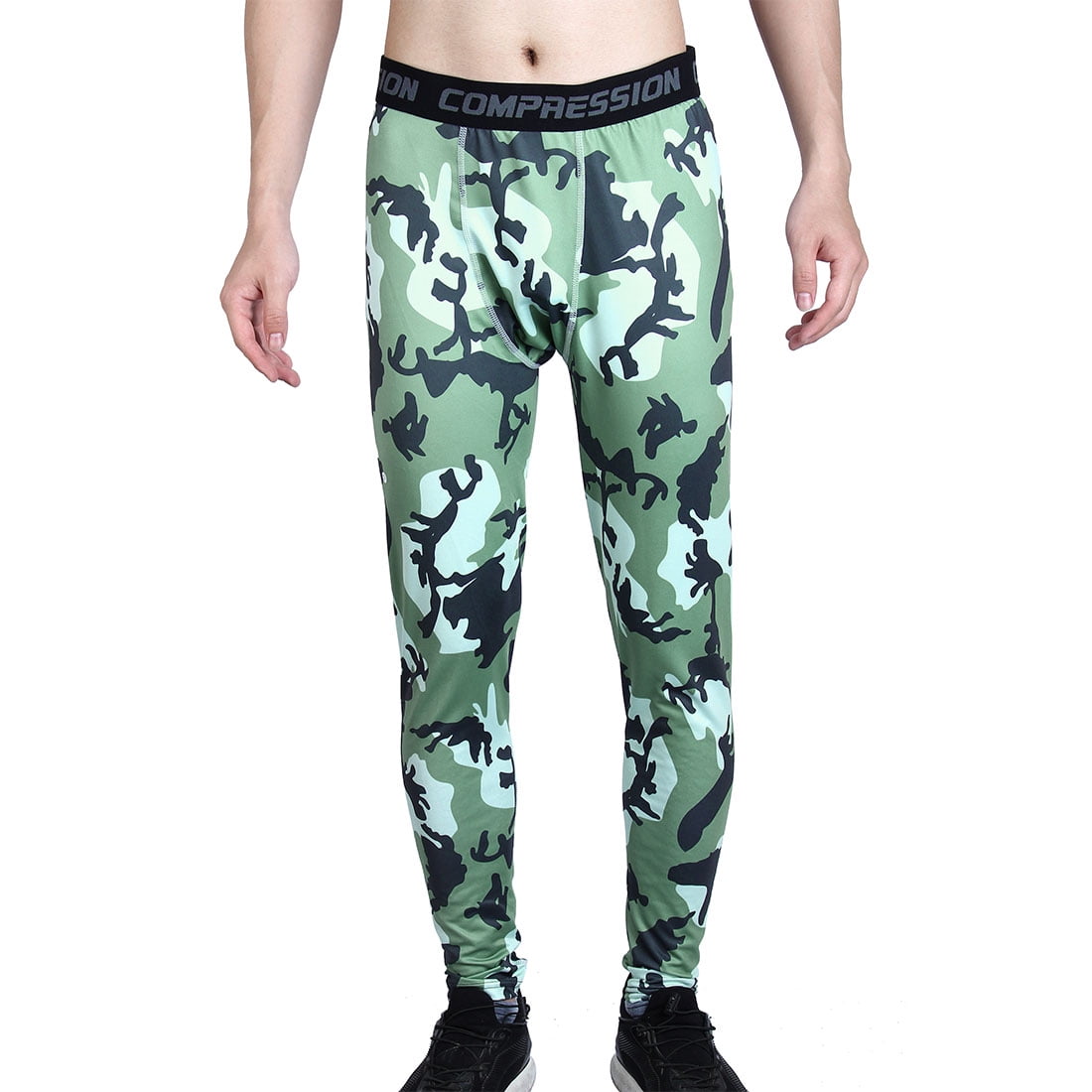 Men Polyester Fiber Compression Base Layer Pants Army Green Camouflage L US W28 by