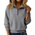 thumbnail image 2 of Sweaters for Women Soft Warm Quarter Zip Sweater Casual Loose Long Sleeve Pullover Tops Fall Winter Clothing Gray L, 2 of 7