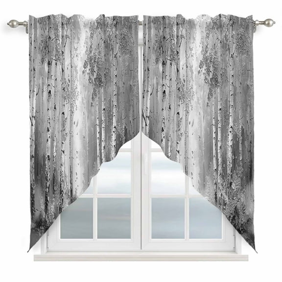 Grey Kitchen Window Curtains, Swag Curtains Valance for Bedroom Living Room Bathroom, Modern Oil Painting Art Forest Rod Pocket Window Treatment Curtain Block Drapes 2 Panels 36"x36"