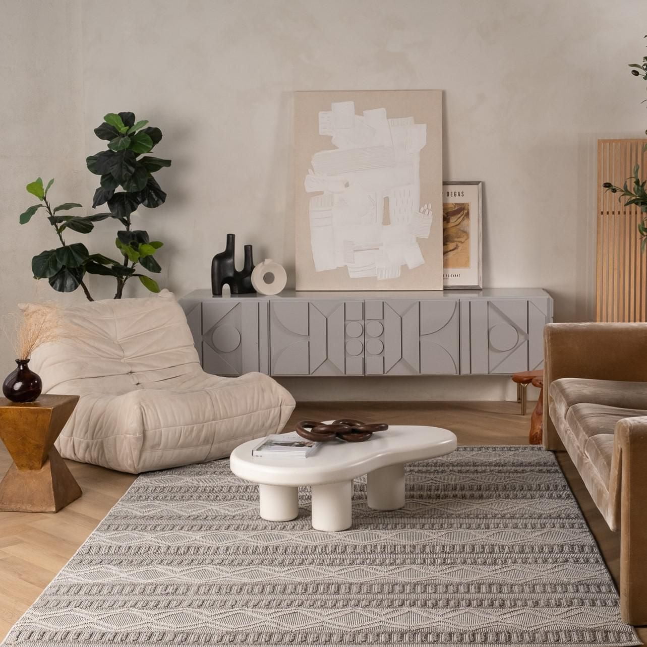 Rug Branch Hogar Abstract Indoor Outdoor Area Rug, Grey Beige, Modern - Living Room, Bedroom, Dining and Kitchen