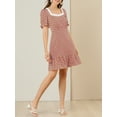 thumbnail image 5 of MODA NOVA Junior's Dots Print Square Neck Short Sleeve Ruffle Hem a Line Dress, 5 of 5
