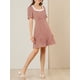 thumbnail image 5 of Vestido casual de mujer con estampado de puntos, cuello cuadrado y dobladillo con volantes, por encima de la rodilla, color rosa, 5 of 6