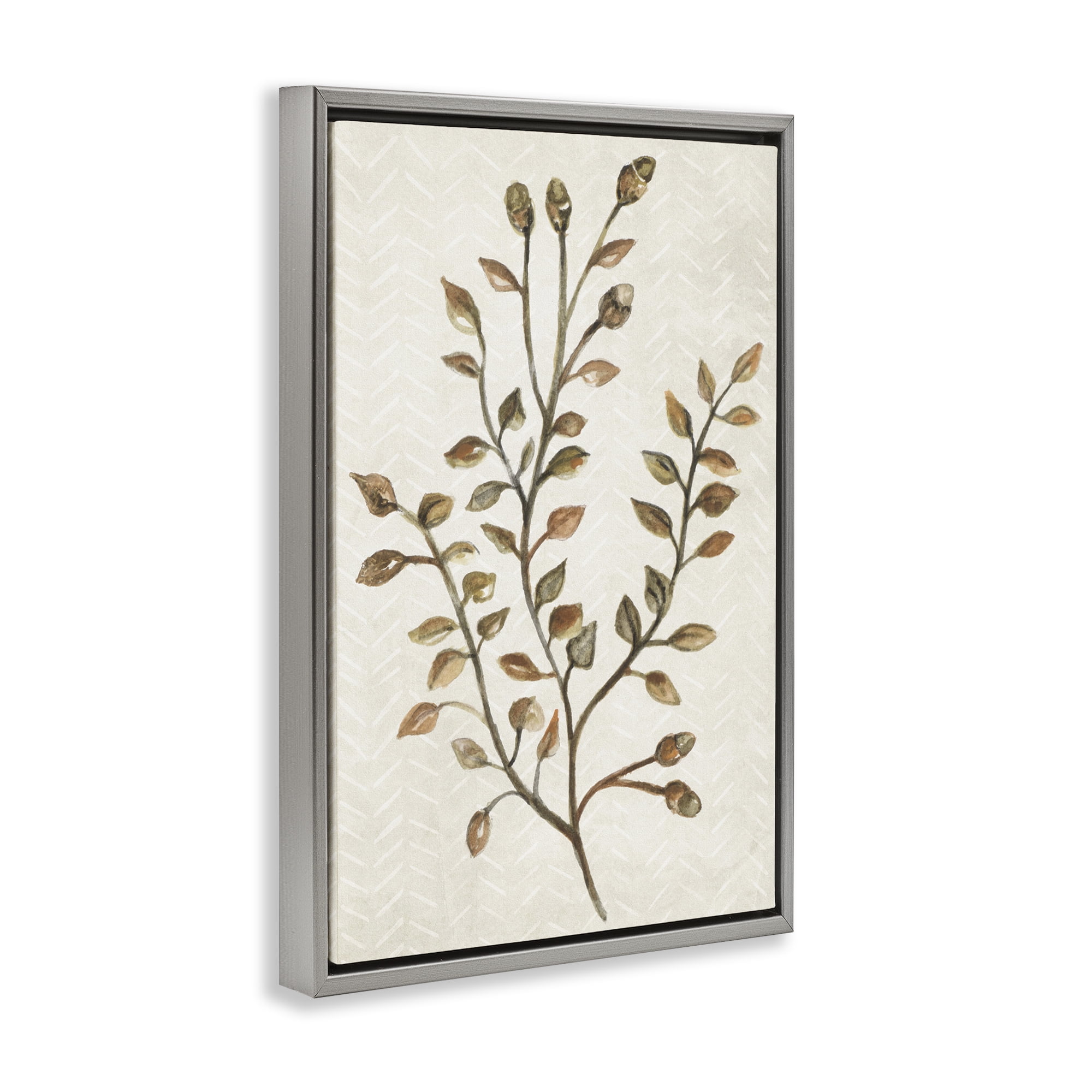Stupell Industries Garden Botanics Sprig Botanical & Floral Painting Gray Floater Framed Canvas Art Print Wall Art, 17 x 25