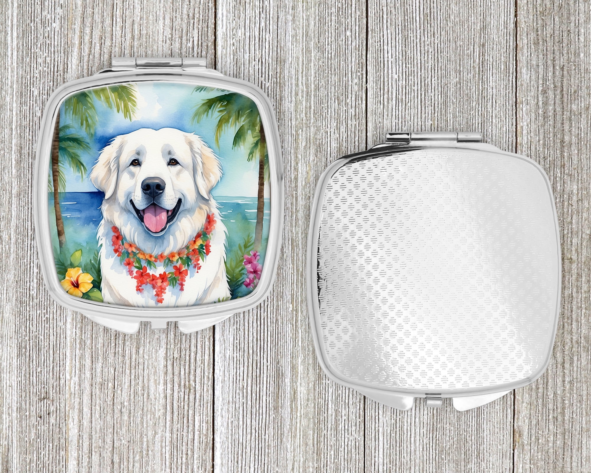Great Pyrenees Luau Compact Mirror 2.75 in x 3 in