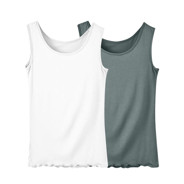 Timegard Womens Pajamas Top 2pc Plus Size Ruffle Tank Top Loose Soft Round Neck Casual Camis Homewear