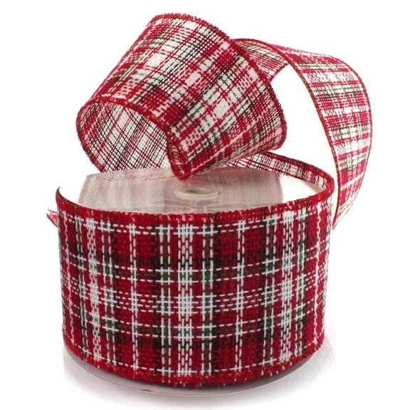 4" Wired Red/Green/White Christmas Plaid Burlap Ribbon 25 Yards