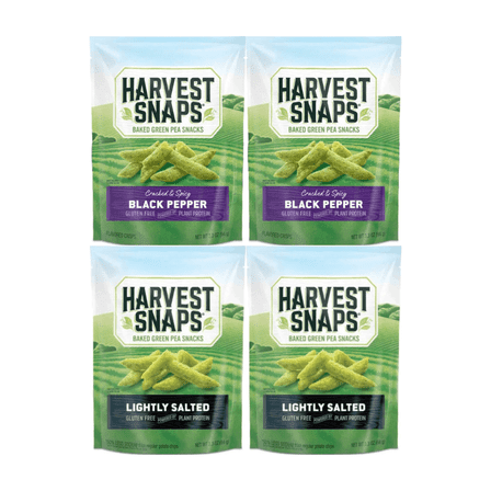 Harvest Snaps Veggie Chips Multipack – Black Pepper & Lightly Salted – 3.3 oz Bags – 2 Each Flavor – Gluten Free Baked Snacking Crisps – Plant Based Crunchy Snack – 4 Count