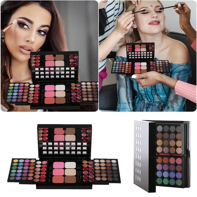 SIfdSeng 78 Color Eyeshadow Push Pull Makeup Tray Foldable Eye Shadow Contouring Lip Gloss Set Eye Shadow Primers White