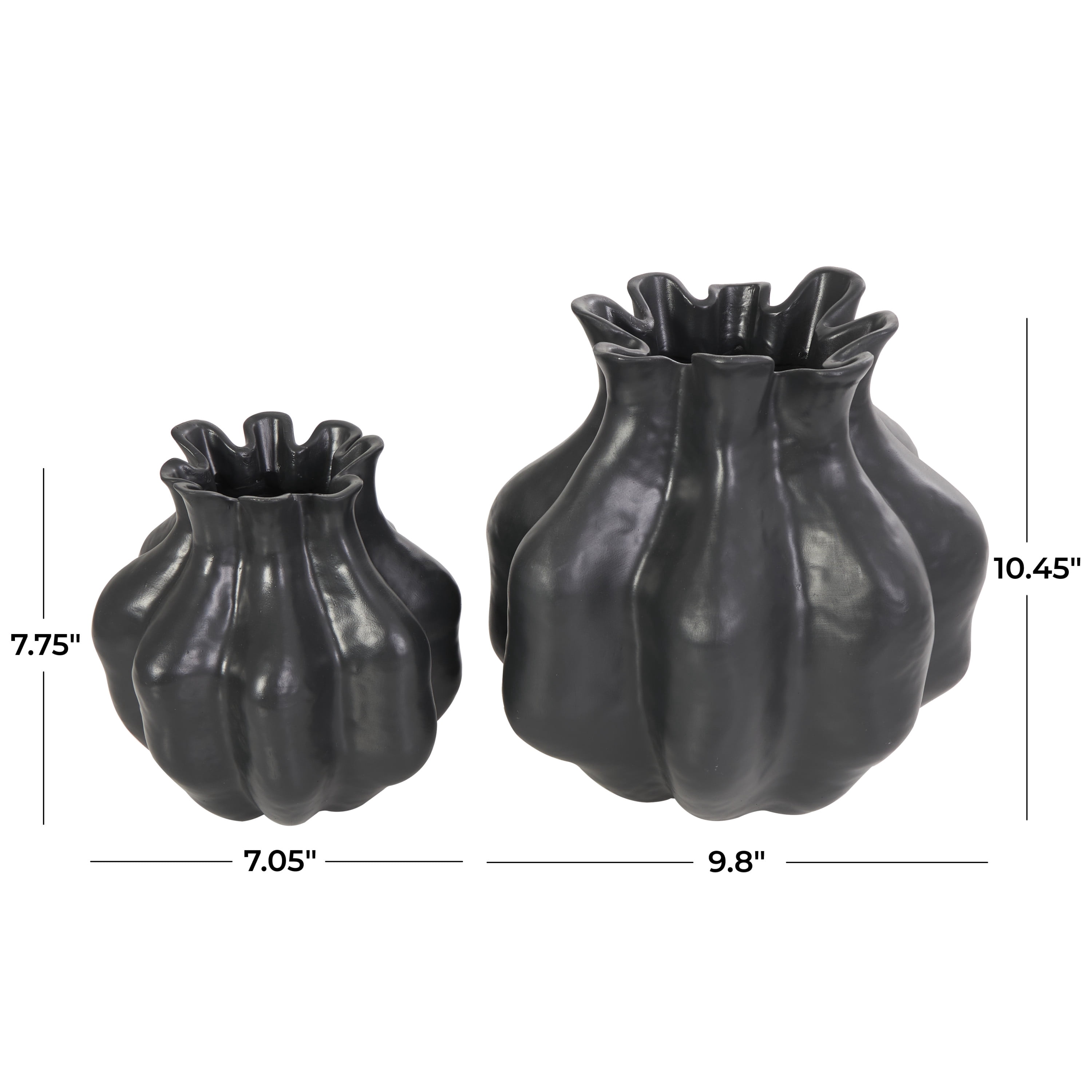 DecMode 10", 8"H Abstract Tulip Shaped Black Resin Vase, Set of 2