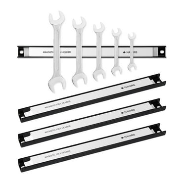 Navaris Set of 4 Magnetic Tool Holder Rack - 12-Inch Heavy-Duty Garage Wall Holder Strip for Tools. Features Tool Bar with Magnet for Screwdriver, Wrench, and other tools.