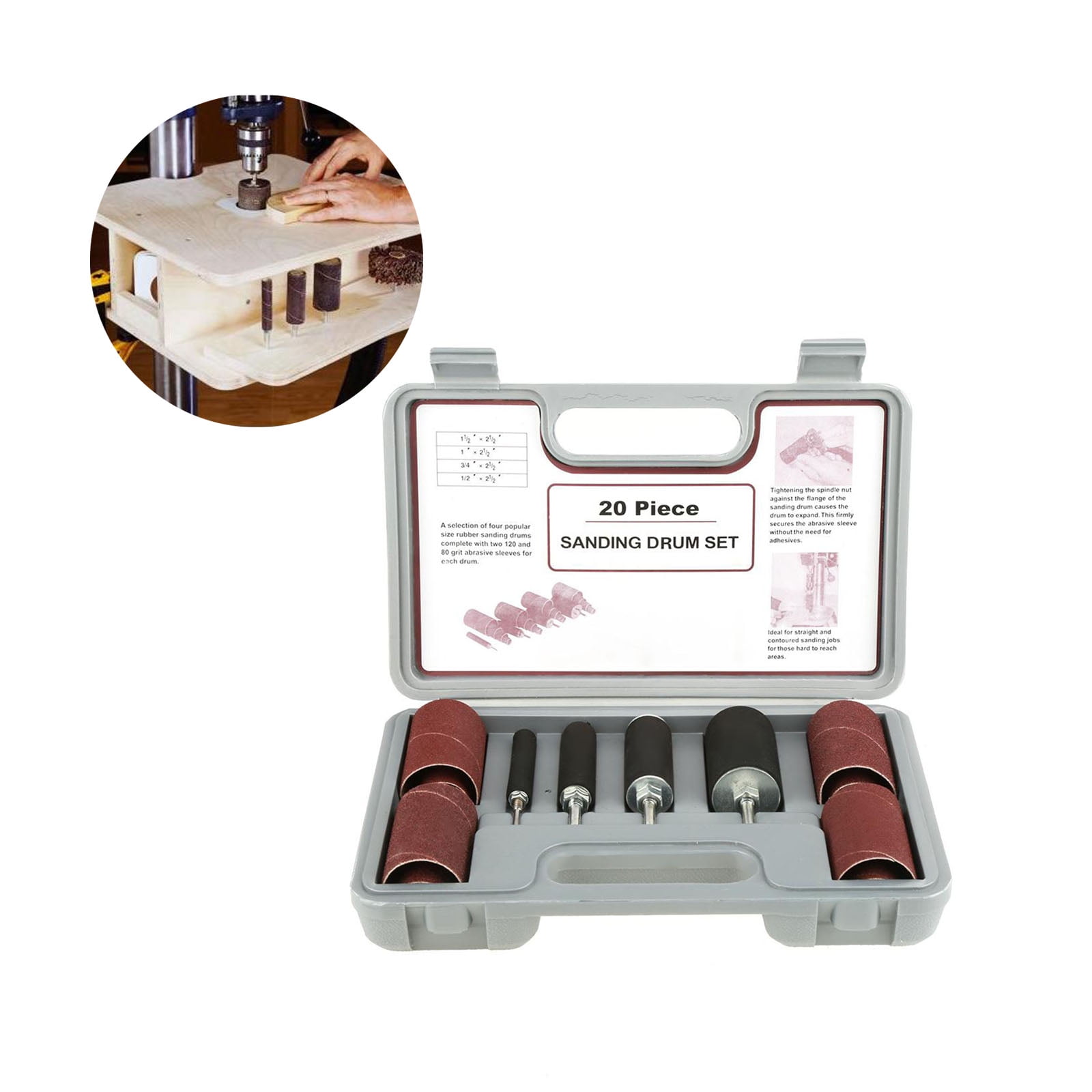 20pcs Rubber Drum Kit for Home Improvement,Wood Working Spindle Sanding Drum Sander Tool Kit Set with Case for Drill Press 20pcs Rubber Drum Kit for Home Improvement,Wood Working Spindle Sanding Drum Sander Tool Kit Set with Case for Drill Press