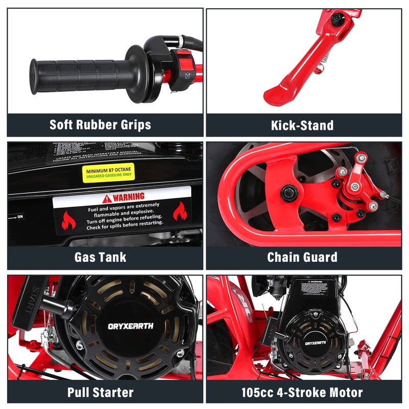 Oryxearth OGM105 Basic 4-Stroke Mini Bike, 105CC Gas Powered Dirt Bike,Off-Road Trail for Adult, up to 28 Mph, Red