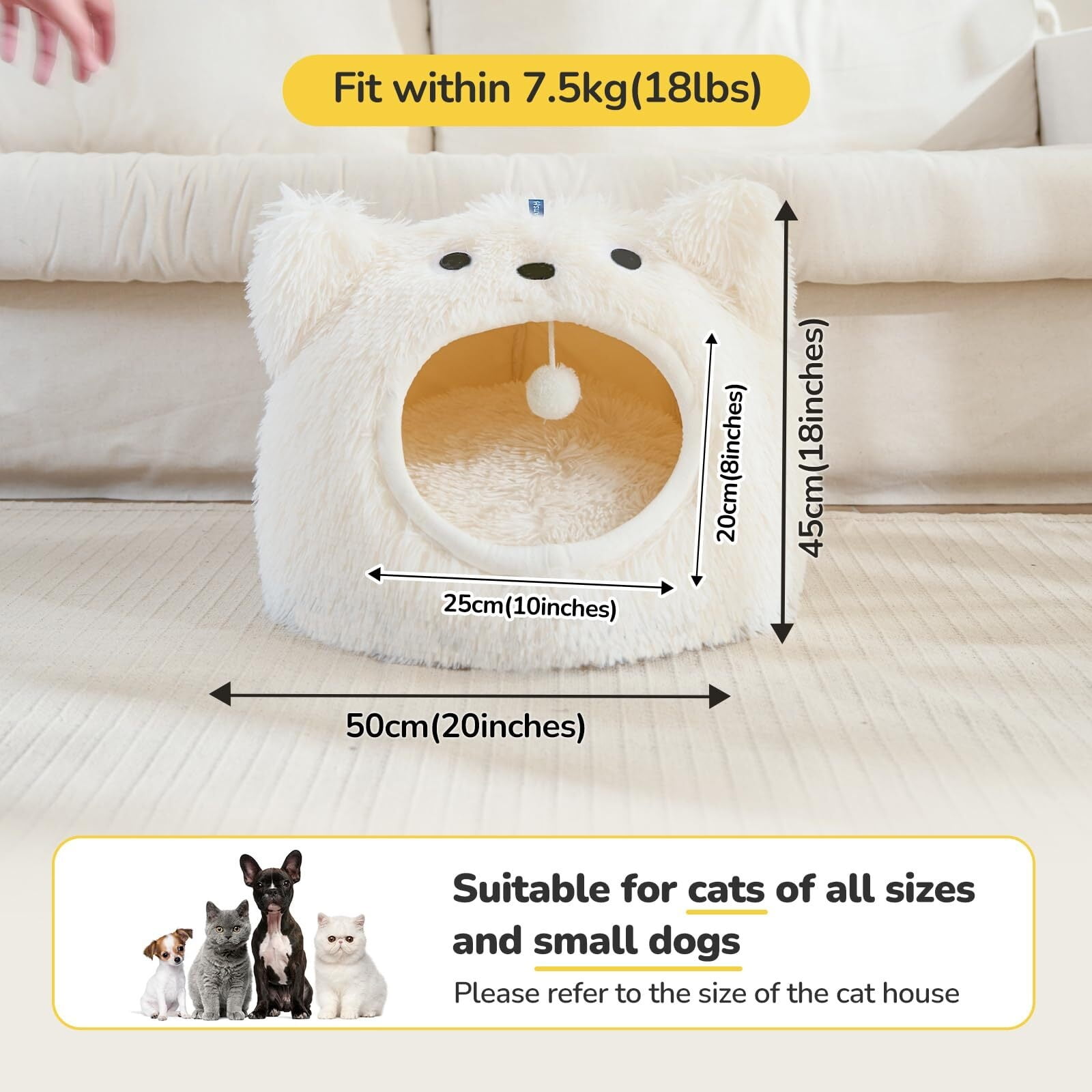 Cat Bed, Cat Beds for Indoor Cats, Cat Cave, Cat Cave for Indoor Cats, Cat Bed Cave, Large Cat Beds, Cozy Hooded Cat Bed with Soft Cushion, Removable Washable Cat Beds