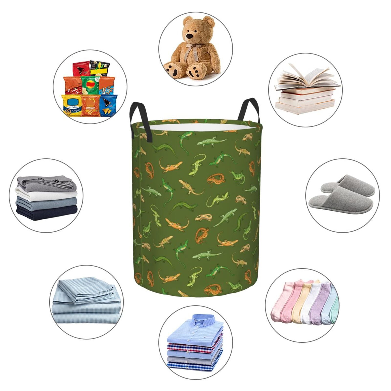 Large Laundry Basket with Handles - Colorful Cute Lizard_B Kids Baby Dirty Clothes Laundry Hamper for Bedroom Aesthetic