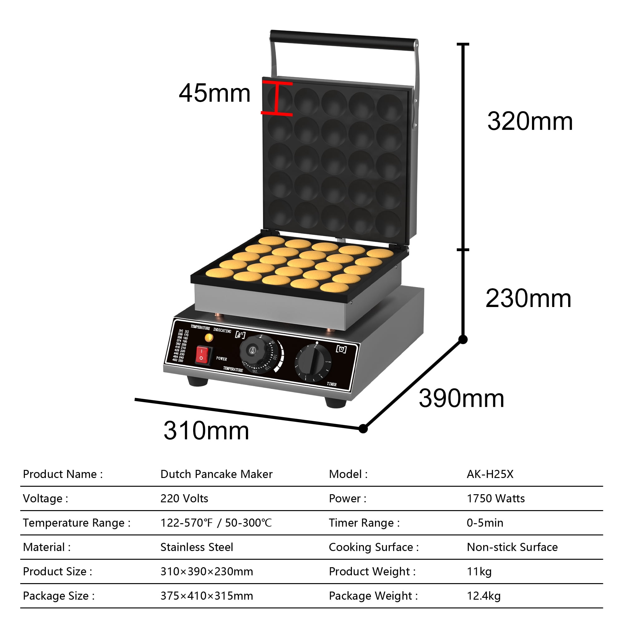 25 PCS Mini Pancakes Maker Machine,110V Mini Dutch Pancake Maker, 1750W Commercial Electric Nonstick Waffle Maker Machine for Home and Restaurants