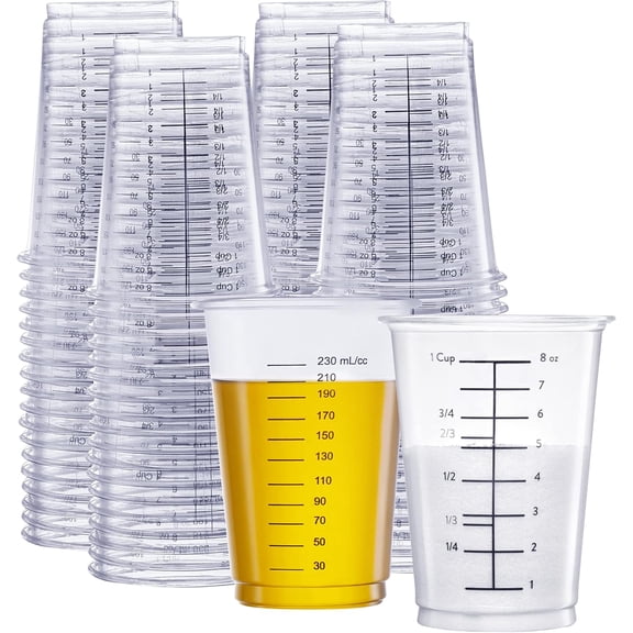 10 oz. - 50 Count Multipurpose Disposable Plastic Measuring Cups - Baking, Cooking, Epoxy Resin, Mixing & Measuring Cups