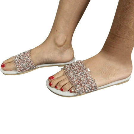

Aayomet House Slippers Fashion Slippers Shoes Soft Sandals Sequins Women s Rhinestone Flat And Women s slipper Pink 9.5
