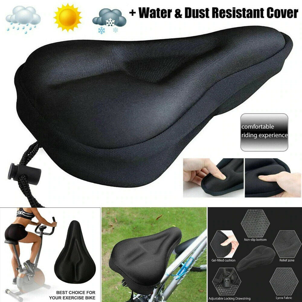 Gel Bike Saddle Cover for Wide Seat Soft Padded Bicycle Seat Cushion with Water Dust Resistant Cover for Men Women Indoor Exercise or Outdoor Cycling