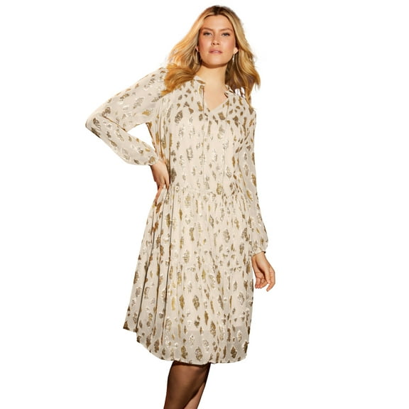 June & Vie Women's Plus Size Coraline Metallic Print Georgette Dress
