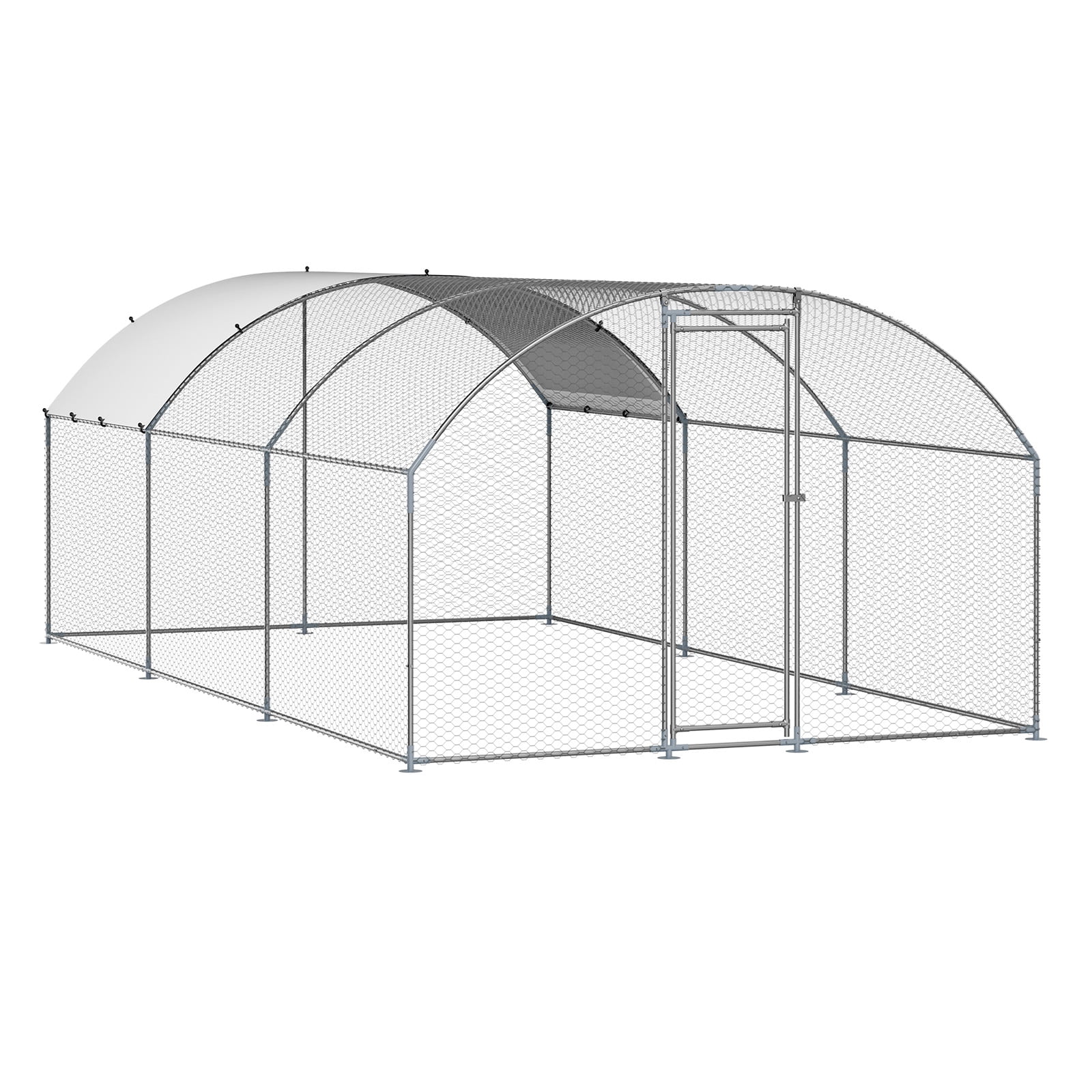 Metal Chicken Coop, Walk-in Chicken Run with Cover Doom Roof 9.8x19.6x6.5ft