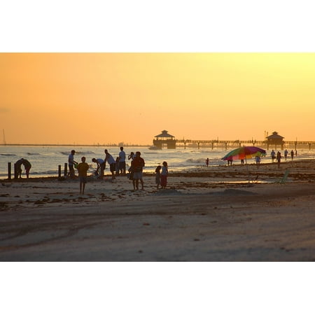 Canvas Print Fort Myers Beach Florida People Sunset Beach Night Stretched Canvas 32 x