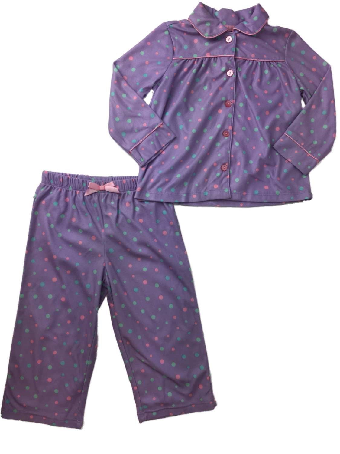 Toddler Girls Purple & Mint Fuzzy Polka Dot Pajamas Flannel 2-Piece ...