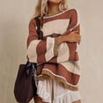 thumbnail image 3 of Czanzd Women's Oversized Striped Crewneck Knit Sweater,Apricot,XL, 3 of 8