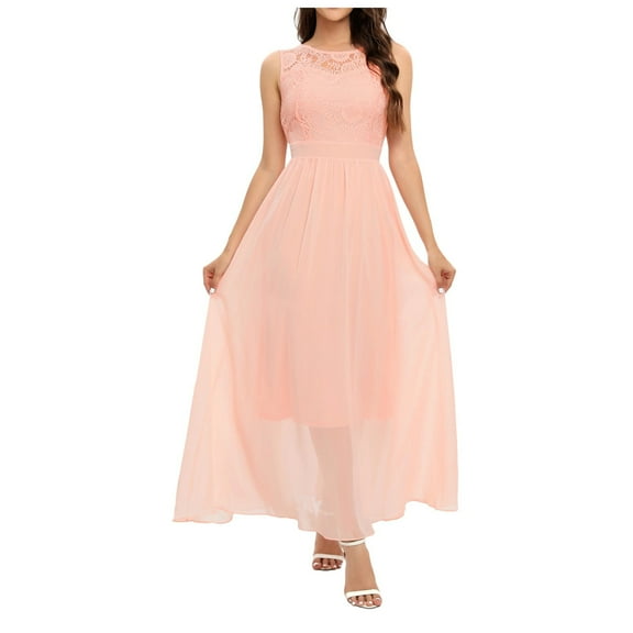 OSOLU Dresses Solid Color Women Lace Dress Elegant Length Sleeveless Chiffon Dress Bridesmaid Party Dress Trendy Sundress Wedding Guest Dress