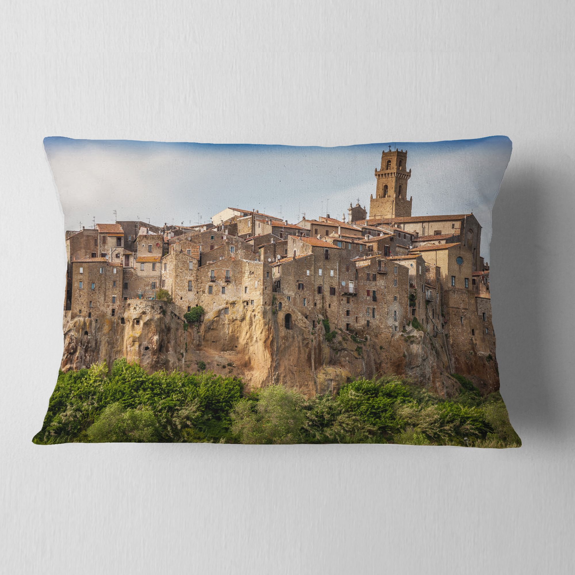Designart Pitigliano City on the Cliff in Italy - Landscape Printed Throw Pillow - 12x20