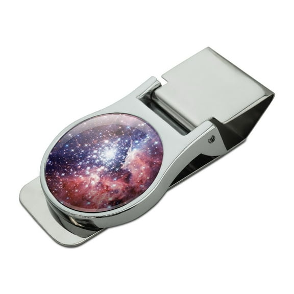 Nebula Space Galaxy Satin Chrome Plated Metal Money Clip