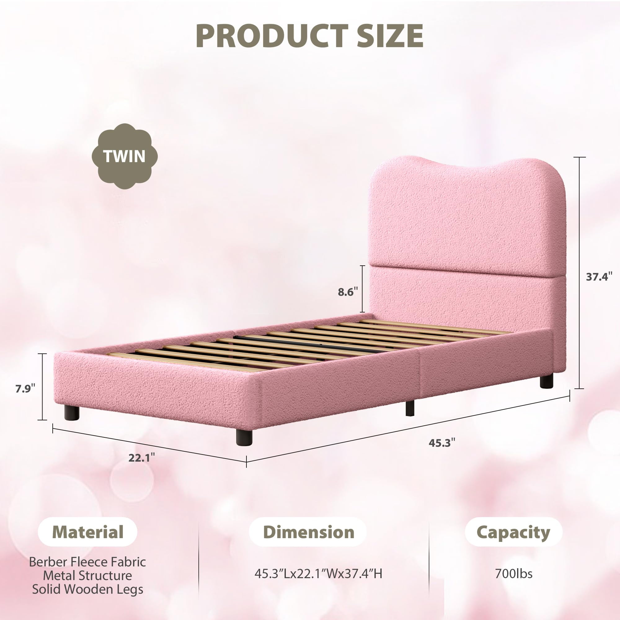 Twin/Full/Queen Size Velvet Upholstered Bed Frame with Boucle Headboard, Soft Rounded Corners Platform Bed with Low Profile Sturdy, Heavy Duty, Wooden Slats, Noise Free, Easy Assembly