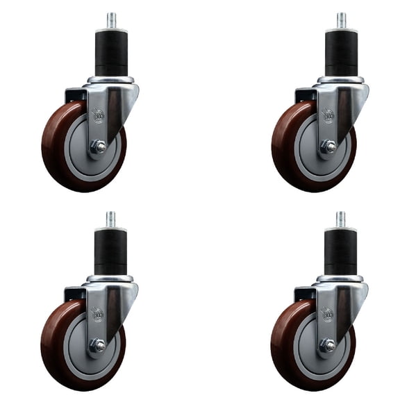 4 Inch Maroon Poly Wheel Swivel 1-3/4 Inch Expanding Stem Caster Set SCC